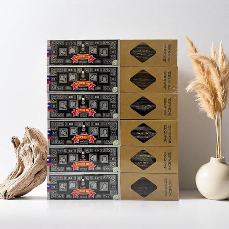 Satya Smudge Incense Stick Hand-Rolled Indian Masala Incense for Meditation, Yoga & Spiritual Cleansing Pack of 6 Smudge Superhit