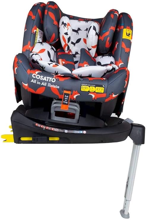 Cosatto All in All Rotate 360° Swivel Spin Car Seat - Group 0+123, 0-36 kg, 0-12years, ISOFIX, ERF, Anti-Escape (Charcoal Mister Fox) | Group 0+123, 0-36 kg, 0 to 12years, ISOFIX, ERF, Anti-Escape