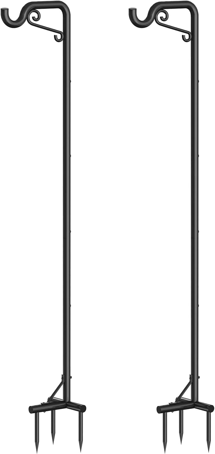 Mutool 90in Adjustable Shepherds Hooks for Outdoor, 2 Pack Heavy Duty Bird Feeder Pole, Shepherds Crook Garden Hooks for Lantern Birdfeeder Christmas Lights Hanging Plants Solar Light, Black