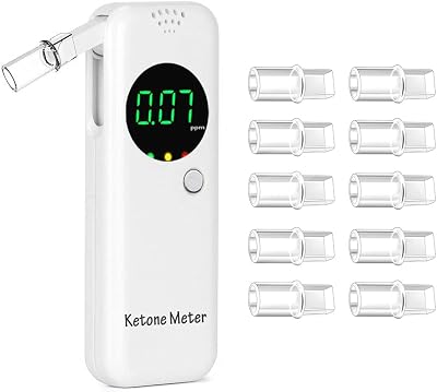 Ketosis Meter - High-Accurate Breath Ketone Analyzer & Portable Ketosis Breath Tester, 10 Reusable Mouthpieces for Reliable Ketosis Tracking