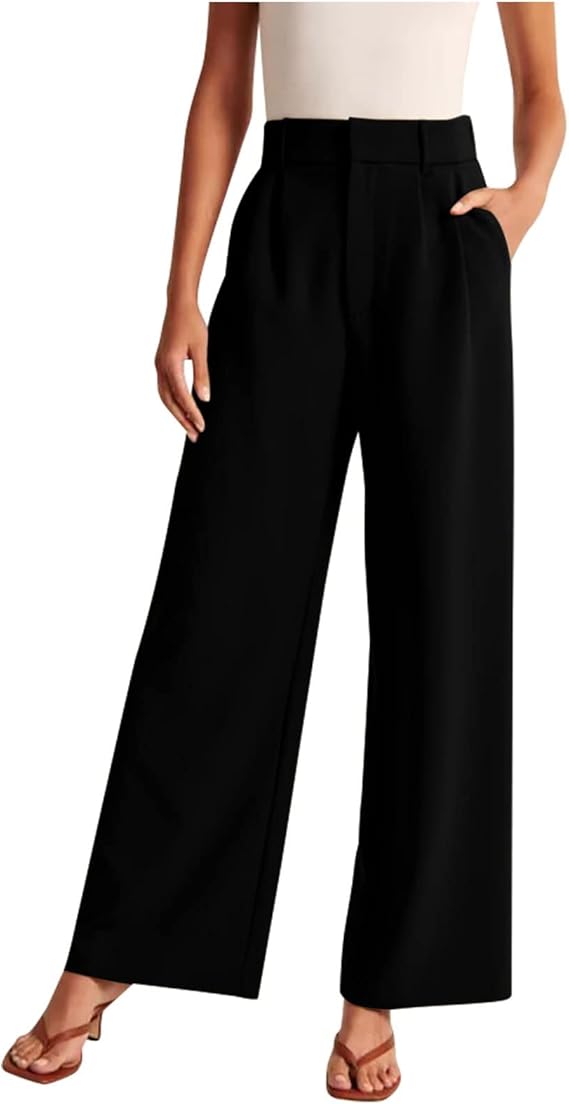 Akklian Wide Leg Dress Pants Women High Waisted Business Casual Pants Long Length Pleated Suit Pants Trendy Office Work Pants