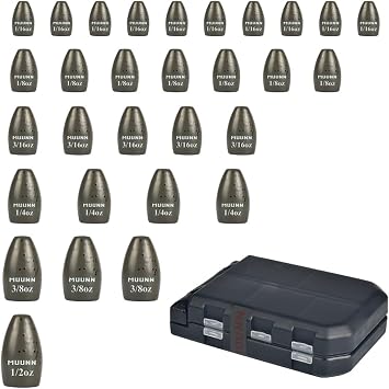 30Pcs Tungsten Fishing Weights Sinkers Kit, Tungsten Worm Weights Set Assortment Size with Fishing Tackle Box for Bass Fishing