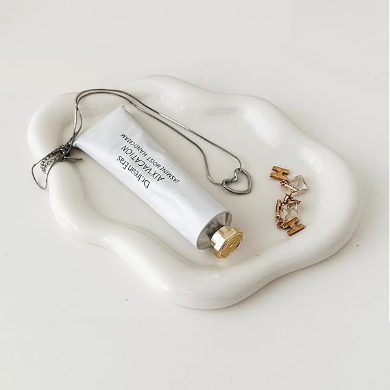 Jewelry Dish Trinket Tray for Women Ring Dish Holder Unique Clouds Shaped Ceramic Plate Cute Vanity Aesthetic Room Decor Mother's Day Birthday White