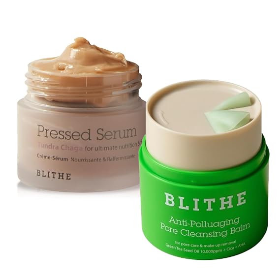BLITHE Pressed Serum Tundra Chaga 0.91 Fl Oz + Anti-Polluaging Pore Cleansing Balm 1.7 Fl Oz