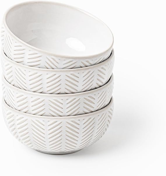 FOBENTA 26 oz Lena Ceramic Soup Bowls Set of 4 - Perfect for Pasta,Salad,Soup,Cereal,and Dessert,Microwave,Oven,and Dishwasher Safe-For Breakfast,Lunch and Dinner,Wedding Gift