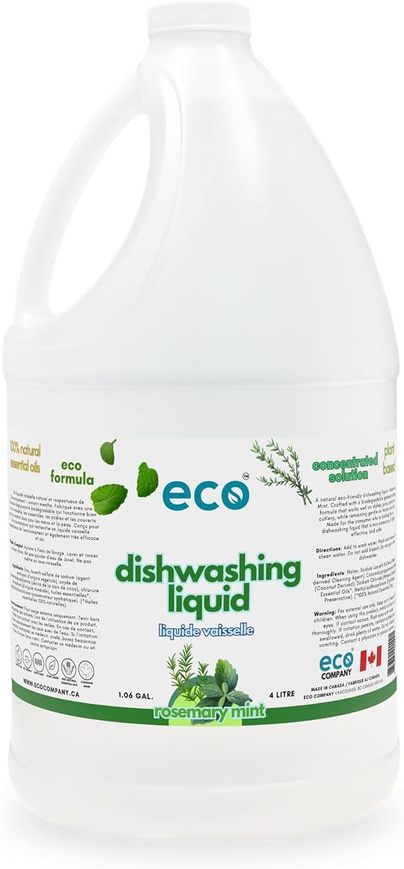 Dishwashing Liquid, Rosemary Mint Scented, 1 Gallon, Eco Dish Soap, Concentrated, Plant-based, Biodegradable, Cruelty-free, Grease Cutting Formula, Bulk Dish Soap Refill, Eco Friendly Dishwashing