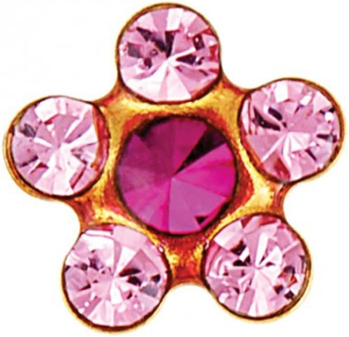 Studex Sensitive Regular Light Rose and Fuchsia Crystal Daisy Gold Plated Stud Earrings 5mm Setting