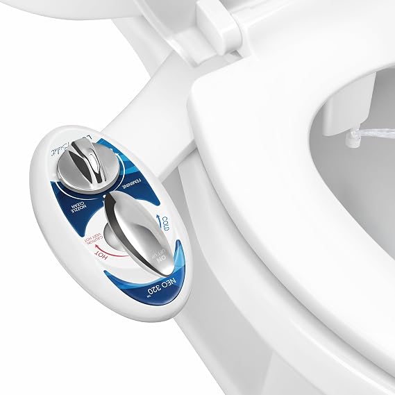 LUXE Bidet NEO 320 - Warm Water Bidet Attachment for Toilet Seat, Blue | Non-Electric, Warm Water, Dual Nozzle, Self-Cleaning, Adjustable Water Pressure, Rear & Feminine Wash