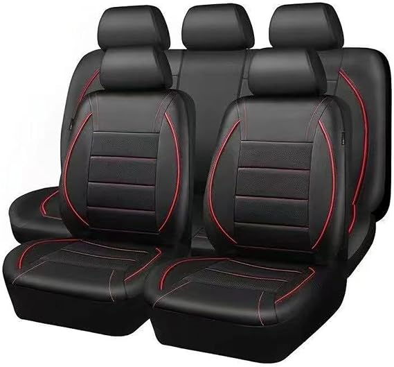 Universal Car Seat Covers, 9PCS PU Leather Covers, Airbag Compatible, Suitable for all seasons for Most Vehicles,Sedan,Truck,SUV (Red)