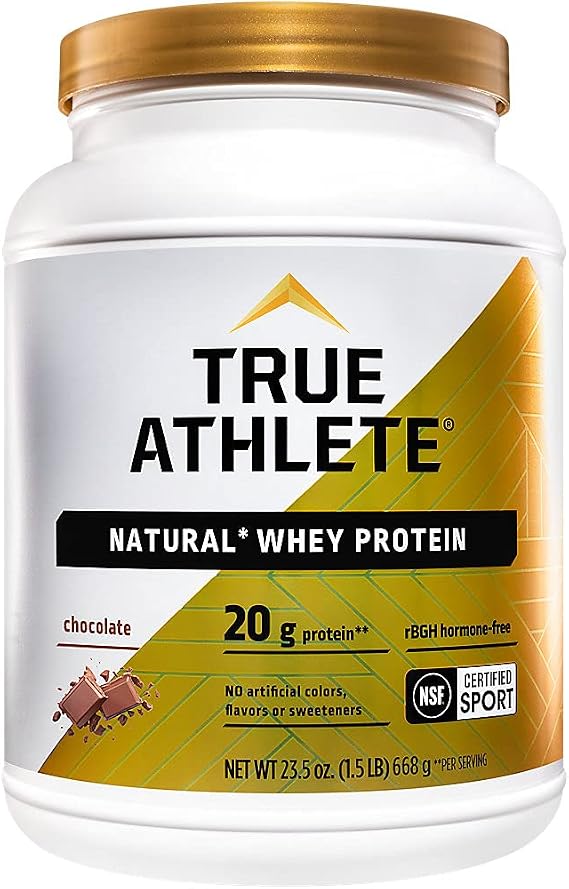 True Athlete Natural Whey Protein - Chocolate Flavor - 20g of Protein per Serving with Added Probiotics for Digestive Health 1.5 Pound Powder for Muscle Recovery and Optimal Performance