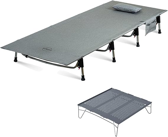 1 Solo Mini Folding Table and 1 Super Easy Assemble Cot Bundle, Ultralight Compact for Adults Backpacking Camping Hiking Motorcycling Indoor Outdoor