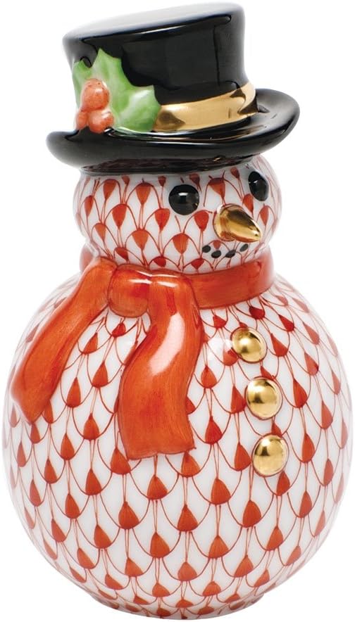 Herend Snowman Porcelain Figurine Rust Fishnet