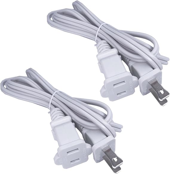 5 Ft Extension Cord, 2 Prong 18 AWG Power Cord Cable 10 A125V, White 2pack | Small Indoor 18 AWG Extension Cords, Polarized Male to Female, Nema 1-15P to 1-15R for Home or Office Use