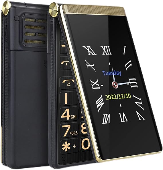 Zunate 2G Unlocked Senior Cell Phone, 3 Inch Double Screen Mobile Phone for Elderly, Supports 8 Family Shortcut Numbers and SOS Emergency Numbers (Gold)