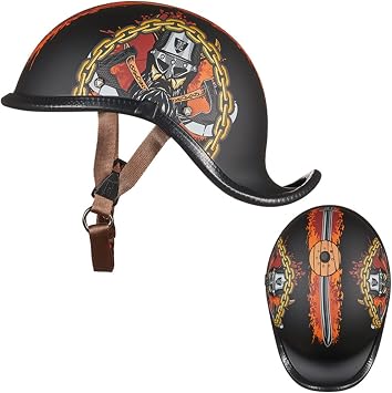 Retro Motorcycle Half Helmet Dovetail Design Open Half Helmet Scoop Helmet Skull Cap Helmet Patterned DOT Certification Crash Helmets for Men and Women Mopeds Scooters F,L(57-59CM)