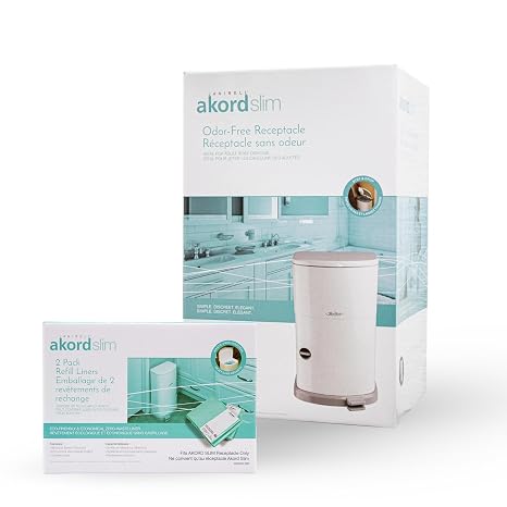 Janibell Akord Slim Can (M280DA) Bundle 7 Gallon Adult Diaper Pail with Pre-Installed Liner + 1 Additional Continuous Refill