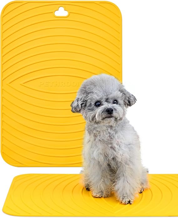 Premium Non-Slip Dog Bath Mat with Drying Hooks, 15.8 x 21.7 in | Made with High-Quality Materials for Sturdy, Durable Use, Versatile for Bathtubs & Sinks, Easy to Clean & Store, Yellow