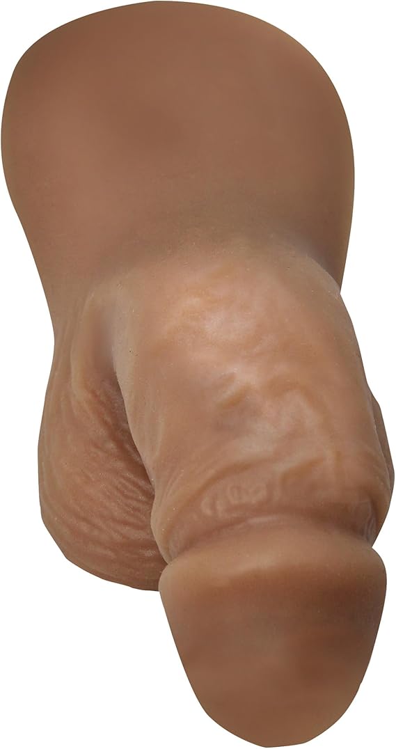 3.6" Uncut Silicone Packer for Beginners, Men, Women, Couples. Realistic Look and Adds a Bulge. Soft and Pliable. Gender Affirming and Premium Silicone. 1 Piece, Brown.