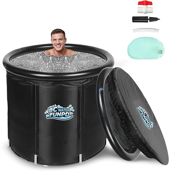 Ice Bath Tub for Athletes - Cold Plunge Tub Portable Ice Bath, Cold Plunge Tub with Cover for Recovery &amp; Cold Water Therapy, Inflatable Cold Plunge for Indoor Outdoor 105 Gallons 85x85x75cm
