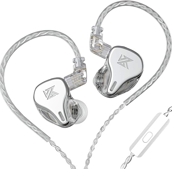 KZ DQ6 Array Type Three-Unit Dynamic in-Ear Headphone, HiFi Stereo Noise Isolating Sport IEM Wired Earphones/Earbuds/Headphones with Detachable Cable (with Mic, Silvery)