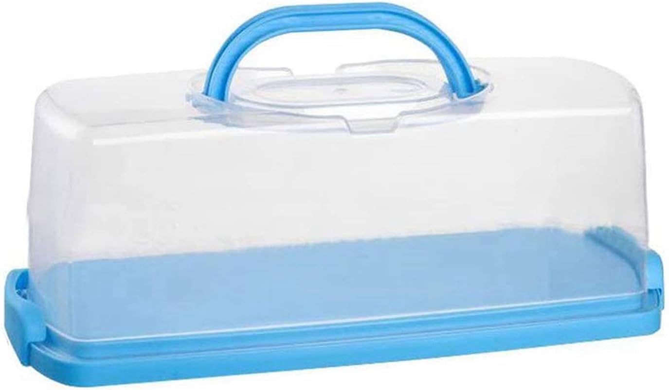Portable Plastic Rectangular Loaf Bread Box with Transparent Lid, Bread Keeper for Carrying and Storing Loaf Cakes,Banana Bread,Pumpkin Bread,Quick Breads (Blue)