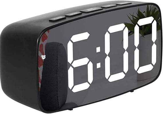 Digital LED Alarm Clock Mirror Clock with Temperature & Date Calendar, Snooze, Adjustable Brightness, Voice Control Night Mode Bedside Alarm Clocks for Bedroom, Office (Black)