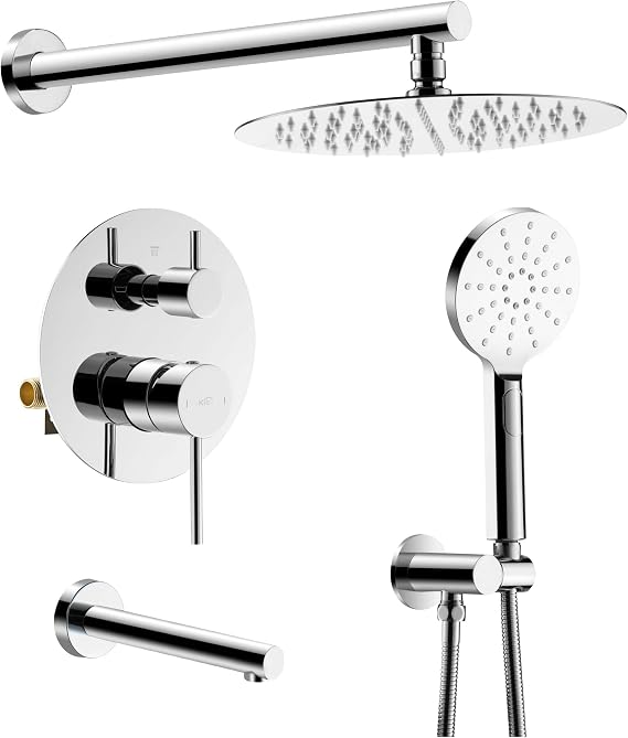KIBI 3-Function Circular Wall Mount Shower System with Valve, Chrome