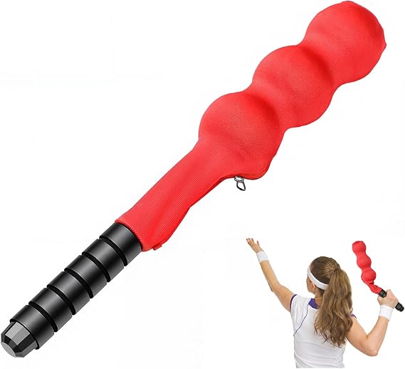Tennis Serve Trainer Rebound Aid Moving Ball Tool Improves Rhythm Smooth Swing Training Sock Shaped Correct Posture Suitable for Beginners Professional Players Portable Equipment(Red)