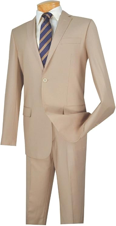 VINCI 2 Button Single Breasted Slim Fit Solid Color Suit SC900-12-Light-Beige-50L