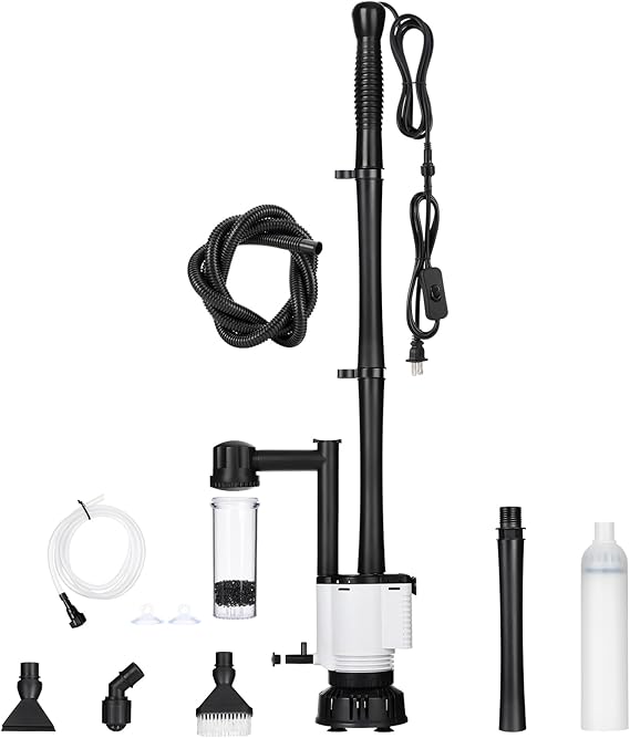AQQA Electric Aquarium Gravel Cleaner, 8-in-1 Fish Tank Vacuum | Water Changer Sand Washer Algae Brush Turtle Shower Filter, Automatic Cleaning Kit for Freshwater Saltwater, 30W/480GPH