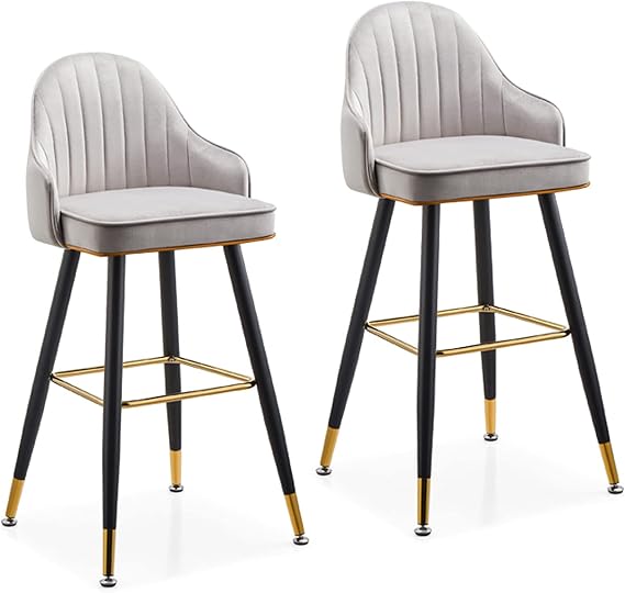 Barstools Set of 2 Velvet Bar Stool Tall Kitchen Stools with Backrest for Breakfast Bar, Counter, Kitchen and Home