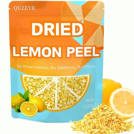 9 oz Dried Lemon Peel Zest, Natural Diced Citrus Granules for Baking