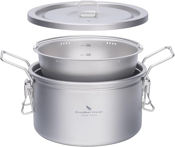 Boundless Voyage Titanium Pot Multifunctional Rice Cooker 2L+0.9L Pot Set Ultralight Outdoor Camping Cookware