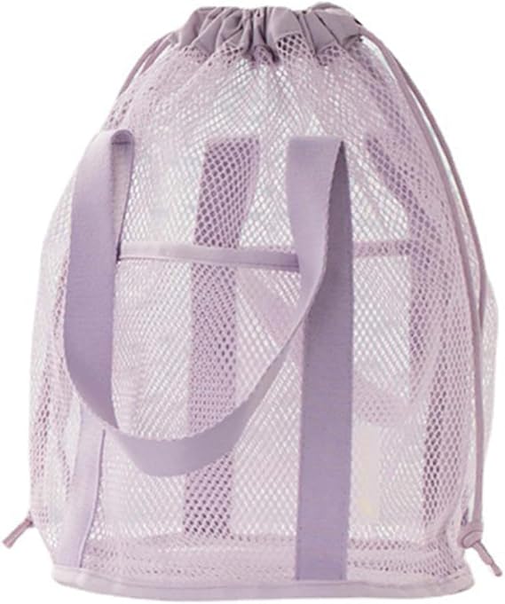 Portable Mesh Shower Caddy with Drawstring Pockets - Hanging Toiletry Bag for College Dorms, Travel, Gym & Camping, Quick-Dry Bathroom Organizer for Beach, Swimming, Essential Shower Tote (Purple)