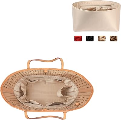 ZTUJO Purse Organizer Insert For Handbags, Silk Purse Organizer with Zipper, Silky Smooth, Bag Organizer For Speedy Neverfull Tote,onthego,Artsy, 6 SizesSmall, Silky Beige