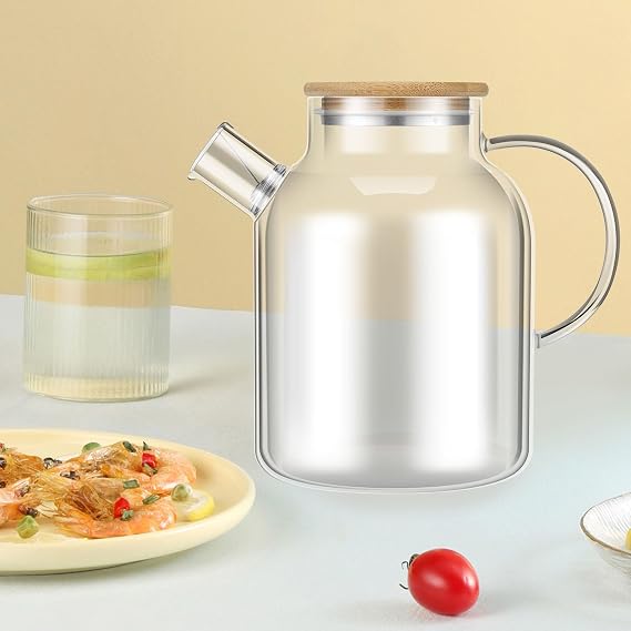 Glass Teapot, Tea Kettle Stovetop & Microwave Safe Glass Borosilicate Teapot, Glass Teapot with Strainer, Glass Pot with Wooden Lid, Loose Leaf and Fruit Tea and Fragrant Tea(1800ml / 60.8oz)