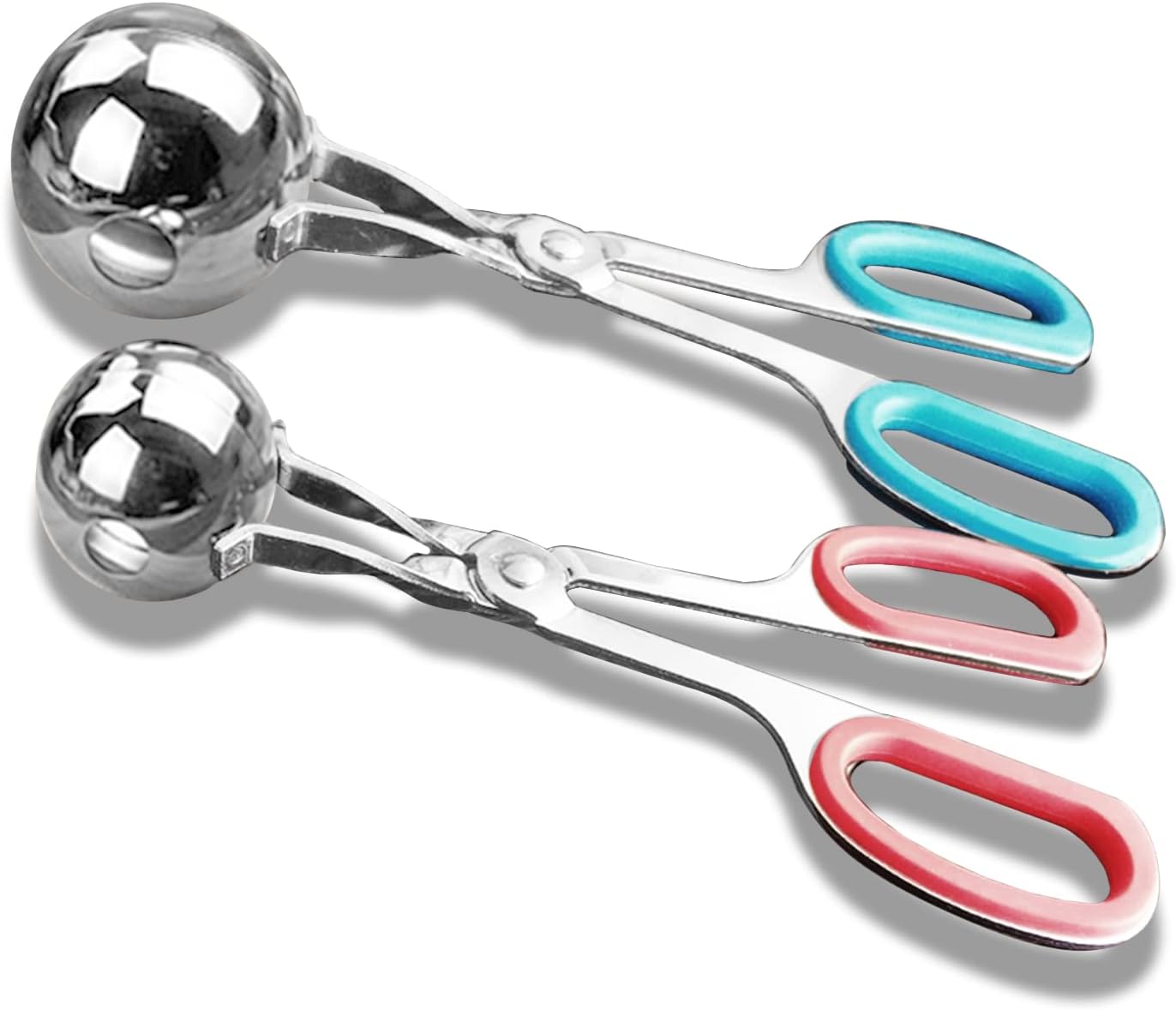 Meat Baller, 2 PCS None-Stick Meatball Maker with Detachable Anti-Slip Handles, Stainless Steel Meat Baller Tongs, Cake Pop, Ice Tongs, Cookie Dough Scoop for Kitchen 1.38"&1.78"