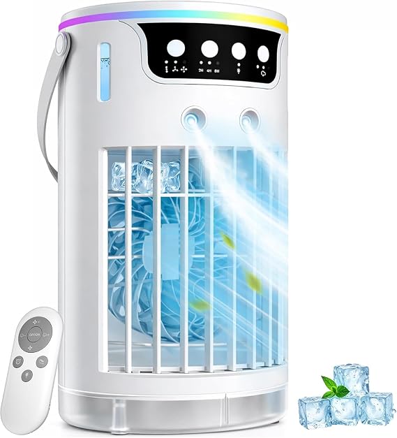Portable Air Conditioners, Fan That Blow Cold Air Like AC, Mini Evaporative Air Cooler 1200ML with Ice Cooling Mist, Personal Swamp Cooler Quiet for Bedroom, Home Office Desk and Dorm
