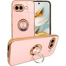 Sizkawil Google Pixel 9a Smartphone Case Smartphone Ring Glitter Case with Ring 1 Piece Peach