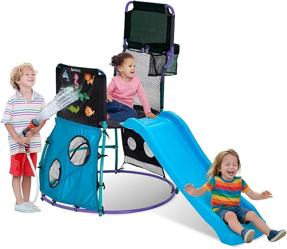 Plum 4 in 1 Toddler Slide with Basketball Hoop - Outdoor Toys for Kids, Baby Climber Playset, Playground Sets for Backyards with Ball, Water Play Wall, Sturdy, Durable, Weatherproof, Ages 18+ Months