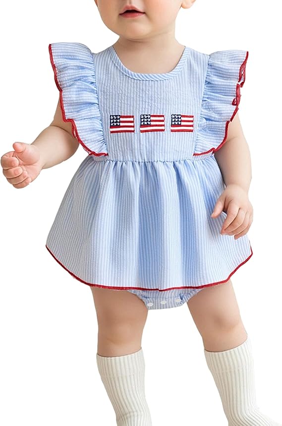 4th of July Toddler Baby Girl Outfits Forth of July USA American Flag Dress Vintage Red White and Blue Outfit