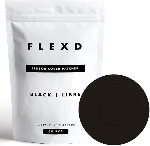 Flexd Sensor Cover Waterproof Patches Libre, Round, Black, Pack of 30 | Non-adhesive centre. Suitable for showering, exercise and daily wear.