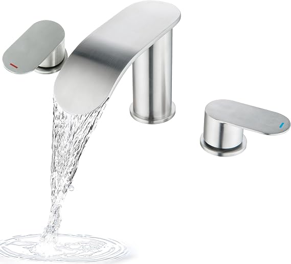 Roman Tub Faucet, High Flow Waterfall 3 Hole Bathtub Faucets Sets Deck Mount Bath Tub Faucet, Brushed Nickel