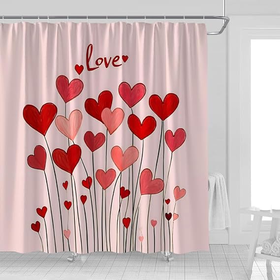 Red Pink Heart Shower Curtain,Romantic Love, 70 x 70