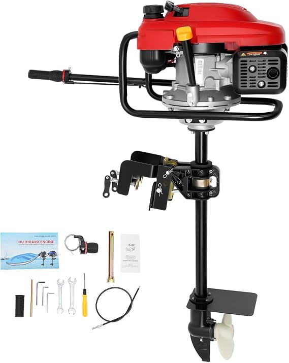 4 Stroke 4.8HP Outboard Motor, 170 CC Fishing Boat Motor Engine with Air Cooling Single Cylinder Heavy Duty Boat Engine Marine Engines with TAS Ignition System, 3600 r/min,3.5KW