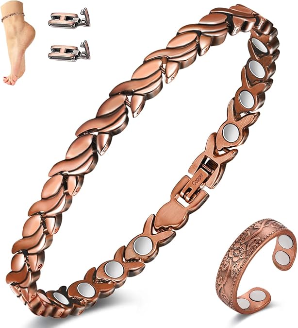 Vicmag Copper Anklet For Women,Magnetic Ankle Bracelets Ring Set Adjustable