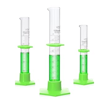 3PCS Glass Graduated Cylinder Set 25ml 50ml 100ml, 3.3 Borosilicate Glass Cylinder with Plastic hex Base,Lab Cylinders Glass Measuring Cylinder,4099.0120.1