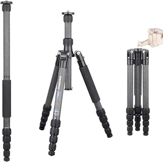 Portable Carbon Fiber Tripod-INNOREL RT55C-Professional Travel Tripod Monopod for DSLR Camera Video, Max Height 59in/150cm, Max Load 26lb/12kg