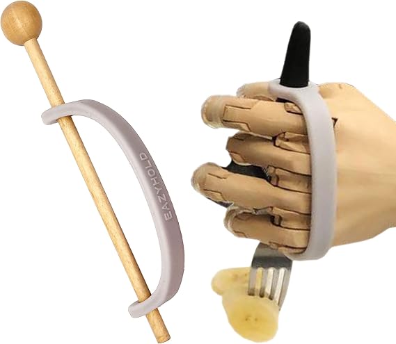 EazyHold Silver Silicone Universal Cuff, Weak Hand Grip Assistive Device for Large Hands or Limbs, Eating Utensils Holder, Adaptive Dining Ware, Tremors, Stroke, Arthritis 2-Pack 7.25"