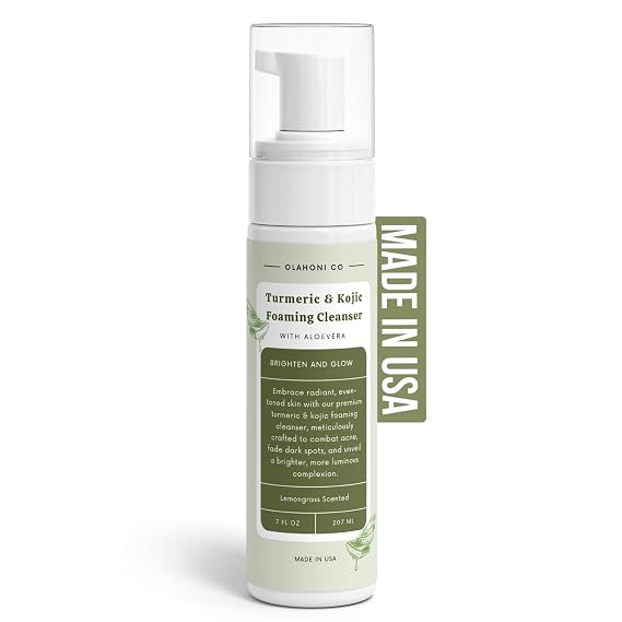 Kojic Acid & Turmeric Foaming Face Cleanser for Uneven Skin | 7 oz | Deep Clean & Unclog Pores, Smooth Skin, Discoloration & Dark Spot Corrector- Made in USA - 100% Natural